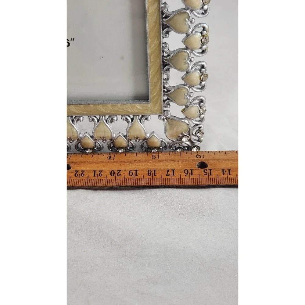 4 x 6 in Ornate Silver Tone Heart Photo Frame Faux Mother of Pearl Inlay